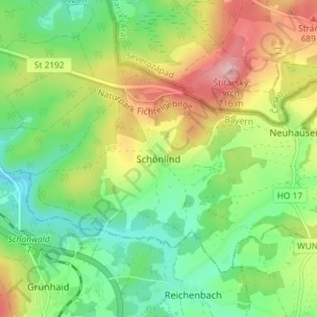 Mapa topográfico Schönlind, altitud, relieve
