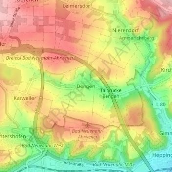 Mapa topográfico Bengen, altitud, relieve