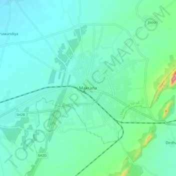 Mapa topográfico Makrana, altitud, relieve