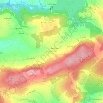 Mapa topográfico Saint-Cadou, altitud, relieve