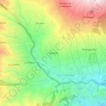 Mapa topográfico Travesias, altitud, relieve