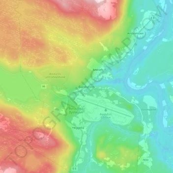 Mapa topográfico Bardufoss, altitud, relieve