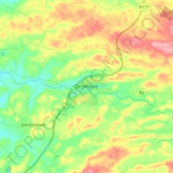 Mapa topográfico Dromore, altitud, relieve