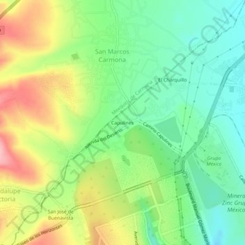 Mapa topográfico Capulines, altitud, relieve