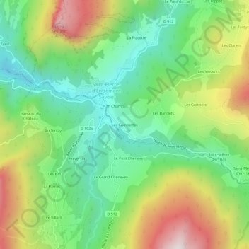 Mapa topográfico Les Combettes, altitud, relieve