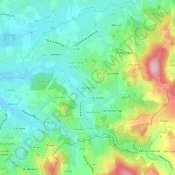 Mapa topográfico Les Traives, altitud, relieve