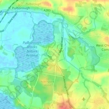 Mapa topográfico Wiggonholt, altitud, relieve