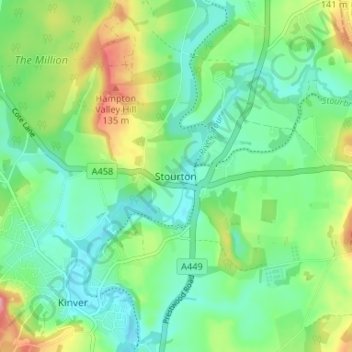 Mapa topográfico Stourton, altitud, relieve