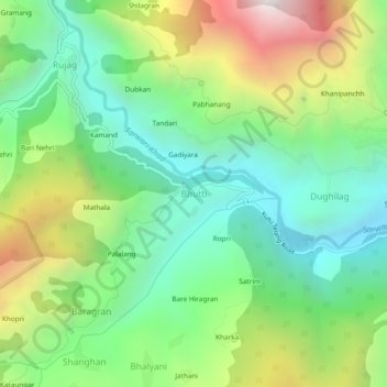 Mapa topográfico Bhutti, altitud, relieve