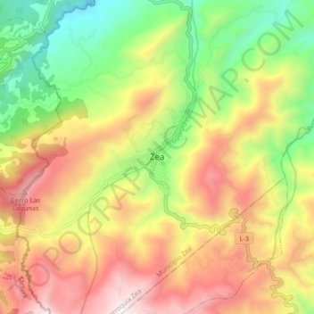 Mapa topográfico Zea, altitud, relieve
