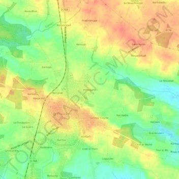 Mapa topográfico Kerlegano, altitud, relieve