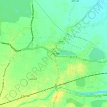Mapa topográfico Tiruvallur, altitud, relieve