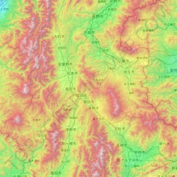 Mapa topográfico Suwa, altitud, relieve