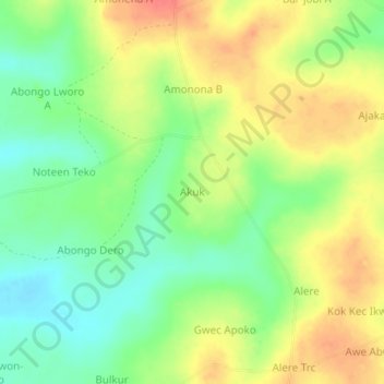 Mapa topográfico Akuk, altitud, relieve