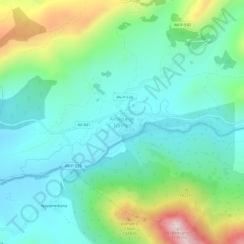 Mapa topográfico Aliseda de Tormes, altitud, relieve