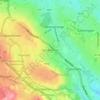 Mapa topográfico Cornelscourt, altitud, relieve