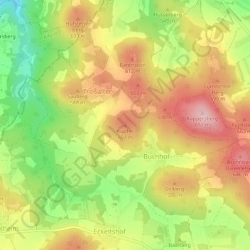 Mapa topográfico Kupfer, altitud, relieve