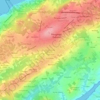 Mapa topográfico Toull-ar-Ranig, altitud, relieve