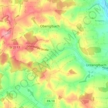 Mapa topográfico Kettenham, altitud, relieve