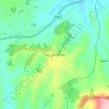 Mapa topográfico Pen-y-clawdd, altitud, relieve