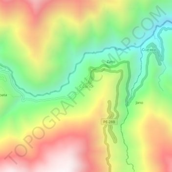 Mapa topográfico Ccano, altitud, relieve