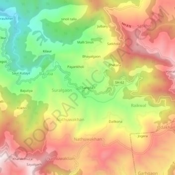 Mapa topográfico Sangila, altitud, relieve