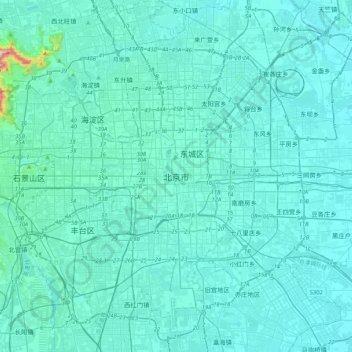 Mapa topográfico 北京市, altitud, relieve