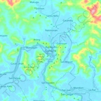 Mapa topográfico Gandara, altitud, relieve