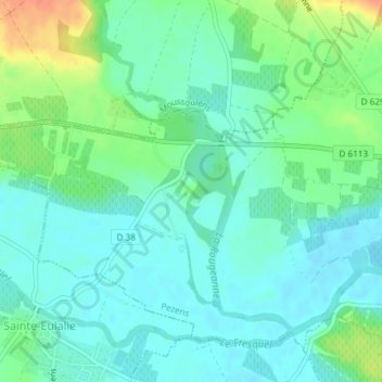 Mapa topográfico Alzeau, altitud, relieve