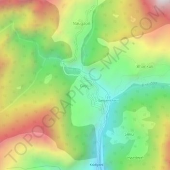 Mapa topográfico Gajoli, altitud, relieve