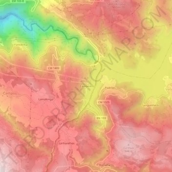 Mapa topográfico Cambedo, altitud, relieve