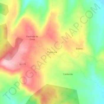 Mapa topográfico Pururuca, altitud, relieve