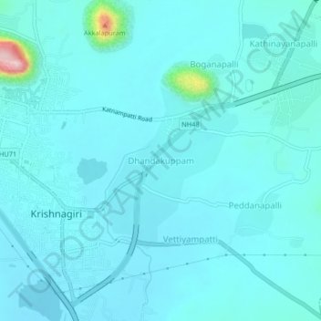 Mapa topográfico Dhandakuppam, altitud, relieve