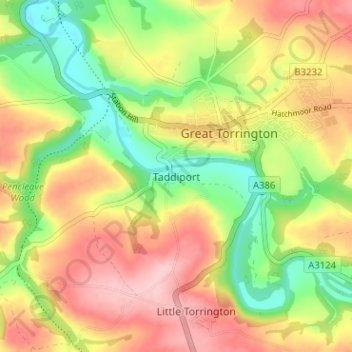 Mapa topográfico Taddiport, altitud, relieve
