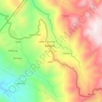 Mapa topográfico Poblacion, altitud, relieve