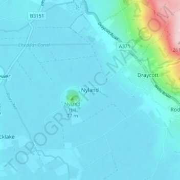 Mapa topográfico Nyland, altitud, relieve
