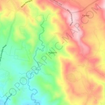 Mapa topográfico Malalim, altitud, relieve