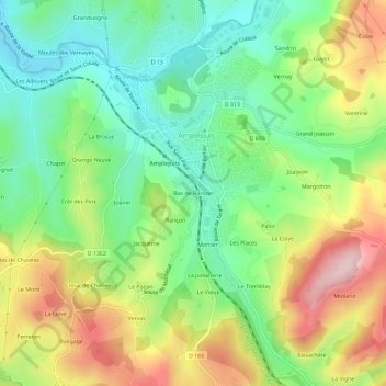 Mapa topográfico Bas de Rançon, altitud, relieve