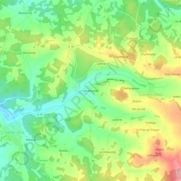 Mapa topográfico Les Vergnes, altitud, relieve