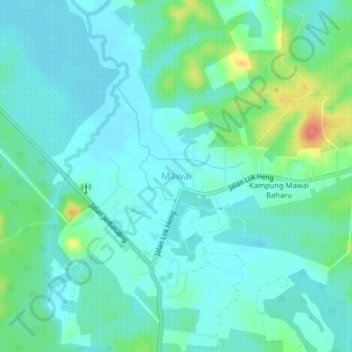 Mapa topográfico Mawai, altitud, relieve