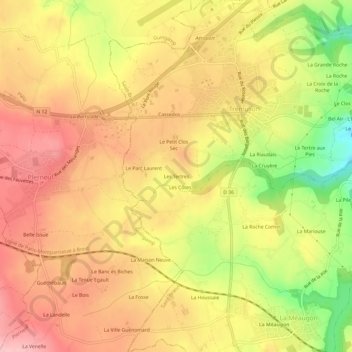 Mapa topográfico Les Tertres, altitud, relieve