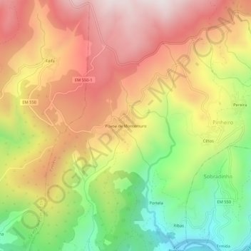 Mapa topográfico Póvoa de Montemuro, altitud, relieve