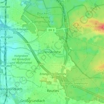 Mapa topográfico Tennenlohe, altitud, relieve