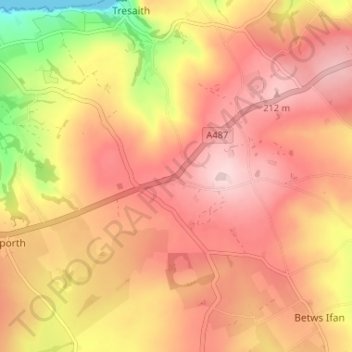 Mapa topográfico Tan-y-groes, altitud, relieve