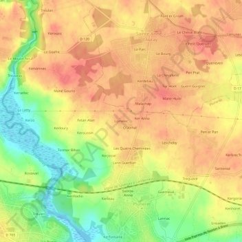 Mapa topográfico Lomelec, altitud, relieve