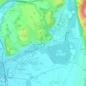 Mapa topográfico Oussiat, altitud, relieve