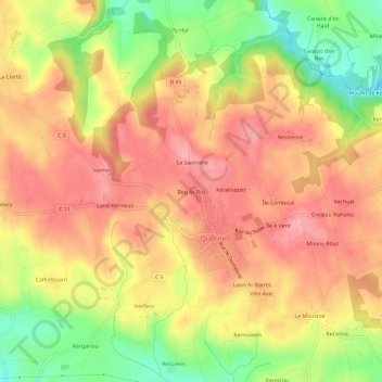 Mapa topográfico Beg Ar Roz, altitud, relieve