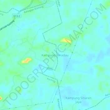 Mapa topográfico Kampung Beradau, altitud, relieve