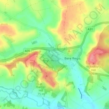 Mapa topográfico Shitterton, altitud, relieve