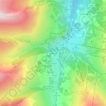 Mapa topográfico Le Serroz, altitud, relieve